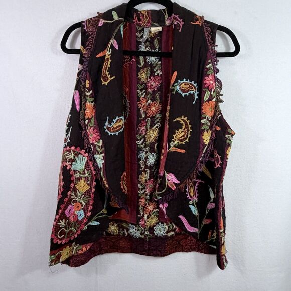 Anu Jackets & Blazers - ANU 100% Wool Artsy Art to Wear Colorful Embroidered Boho Woven Vest Women's L